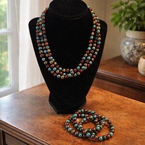 Honora Baroque Teal Brown Pearl  53” Long Necklace 925 Lobster Clasp 3 Bracelets